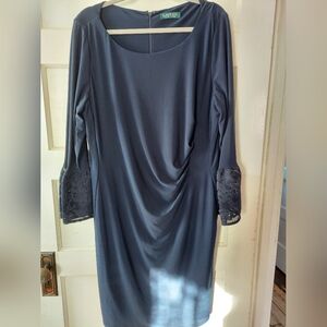 Lauren Ralph Lauren Navy Taffeta-Jersey Midi Dress